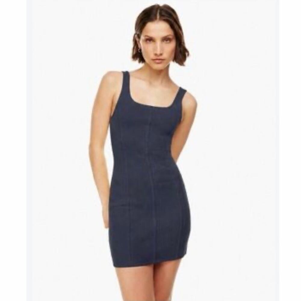 Babaton Aritzia Womens S Navy Blue Sculpt Knit Bodycon Mini Dress Square Neck